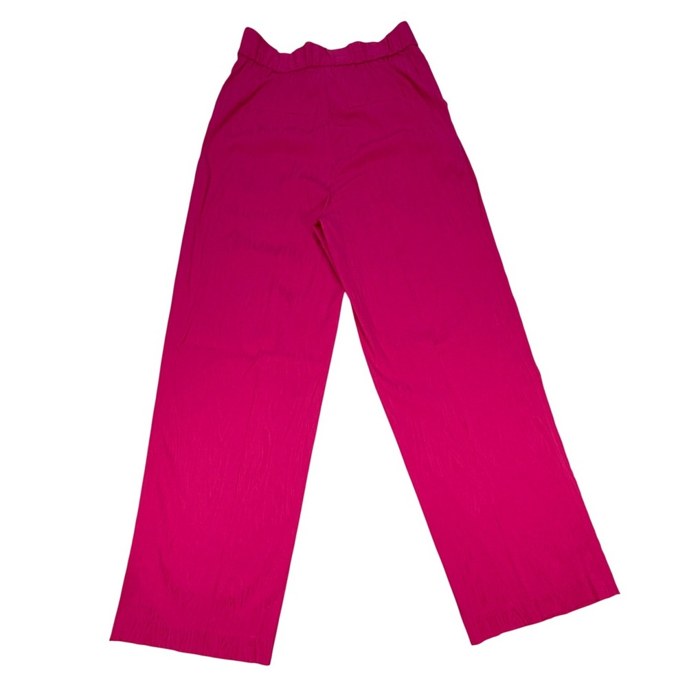 H&M‎ Wide Leg Trousers High Waist Pleated Women's 8 Pink Textured Barbiecore NWT - Picture 2 of 8